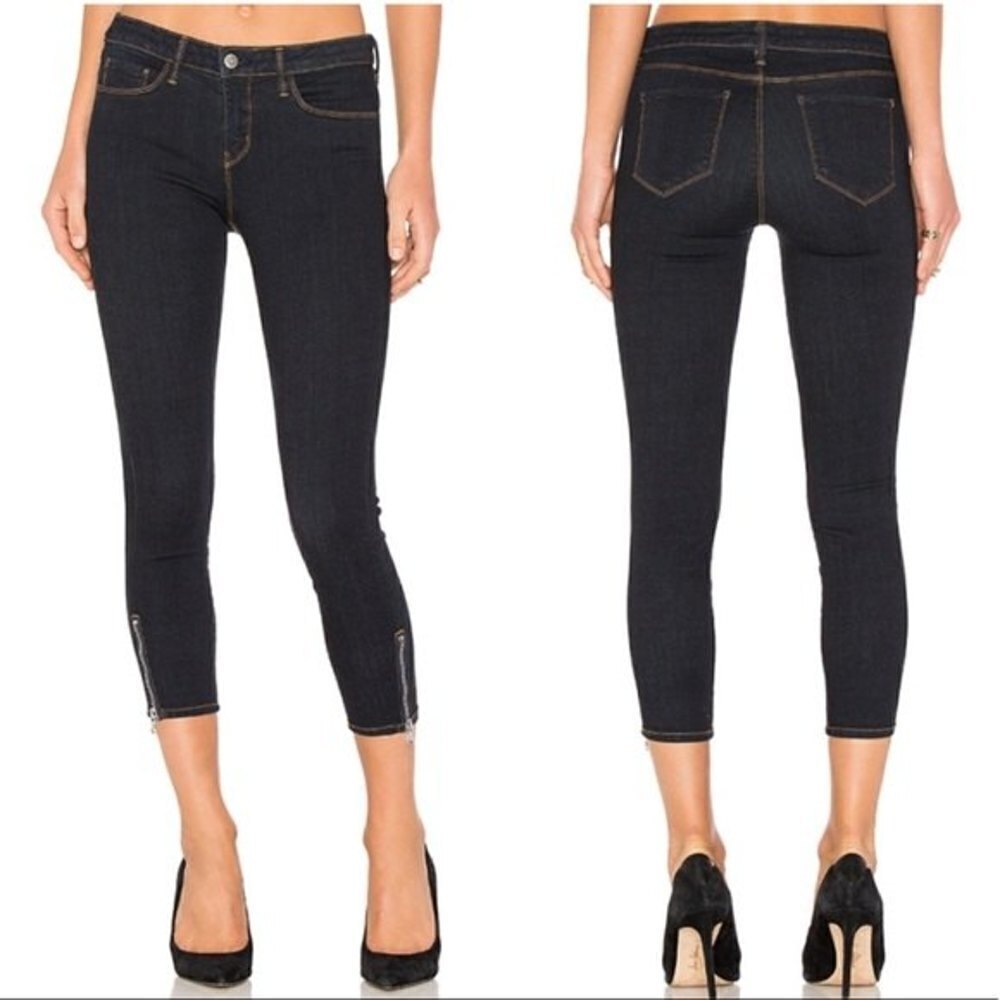 NEW L'AGENCE Blue Emmanuelle Mid Rise Cropped Zipper Denim Jean Pants Size 25